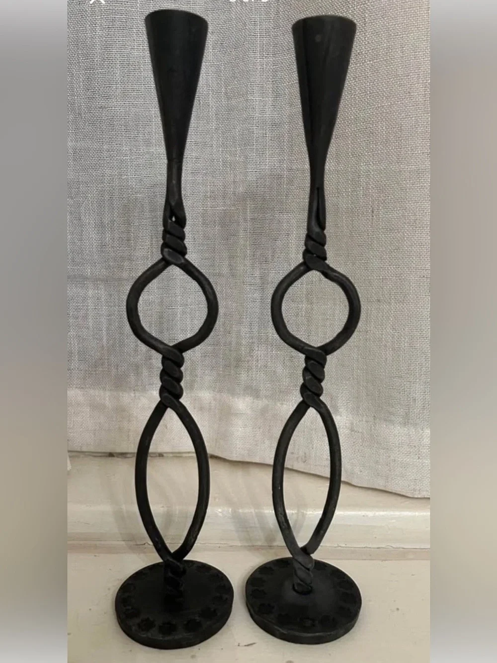 Black Metal Twist Candlestick Holders - Set of 2 Sculptural Accent